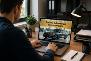 dealership employee reviewing ad regulations
