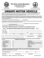 Unsafe Motor Vehicle Form