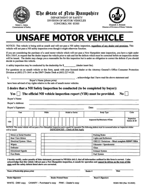 Unsafe Motor Vehicle Form