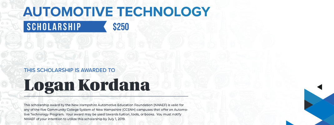 Logan Kordana Receives Automotive Technology Scholarship
